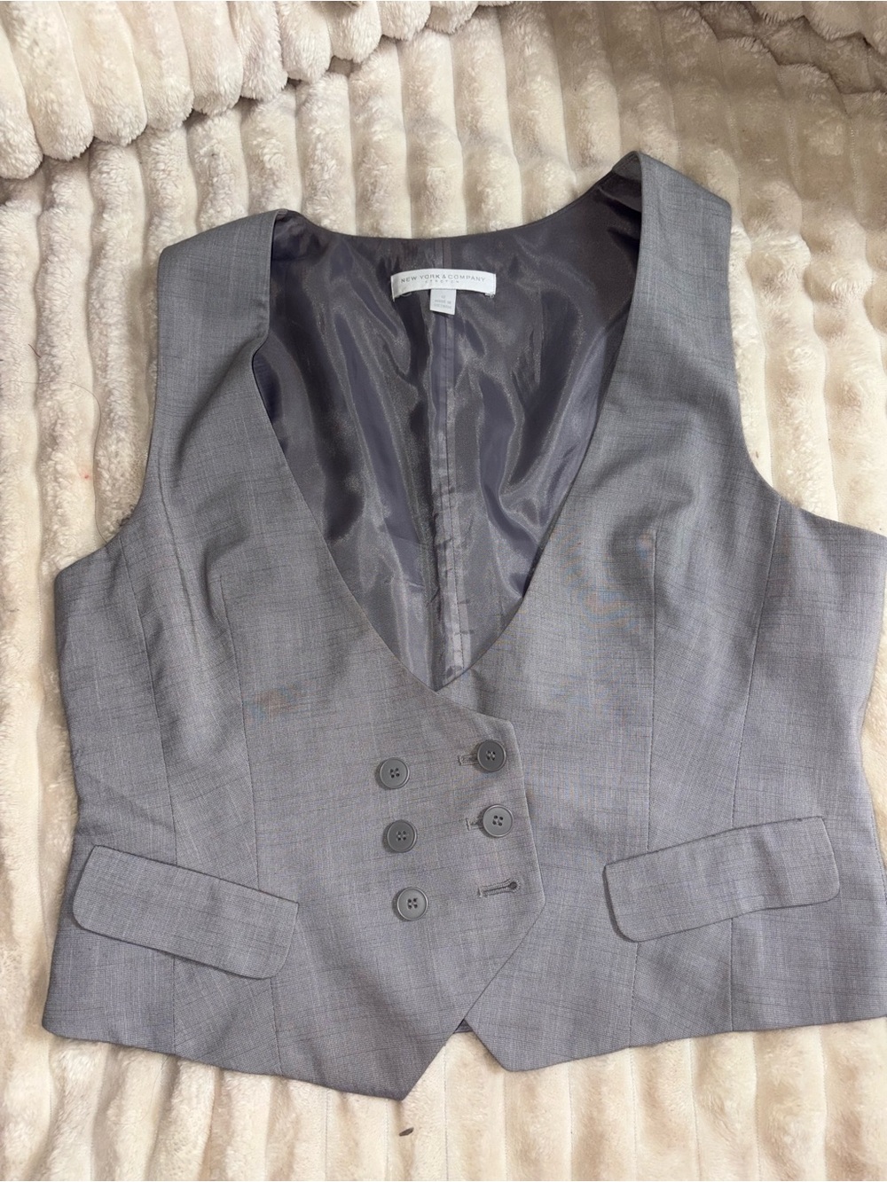 New York & Company Stretch Gray Double-Breasted Vest – Size 12
